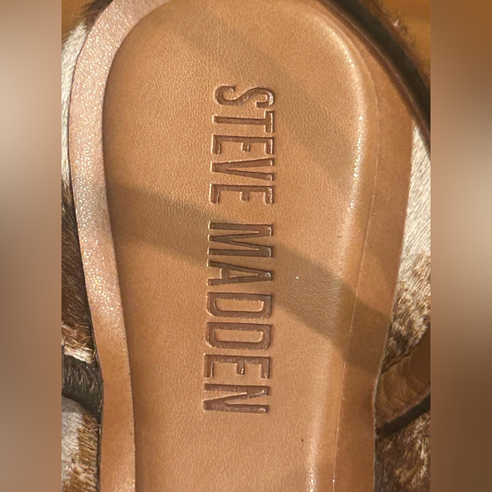 Steve Madden Brown and Cream cow print Heeled Sandals size 9 - Picture 9 of 10